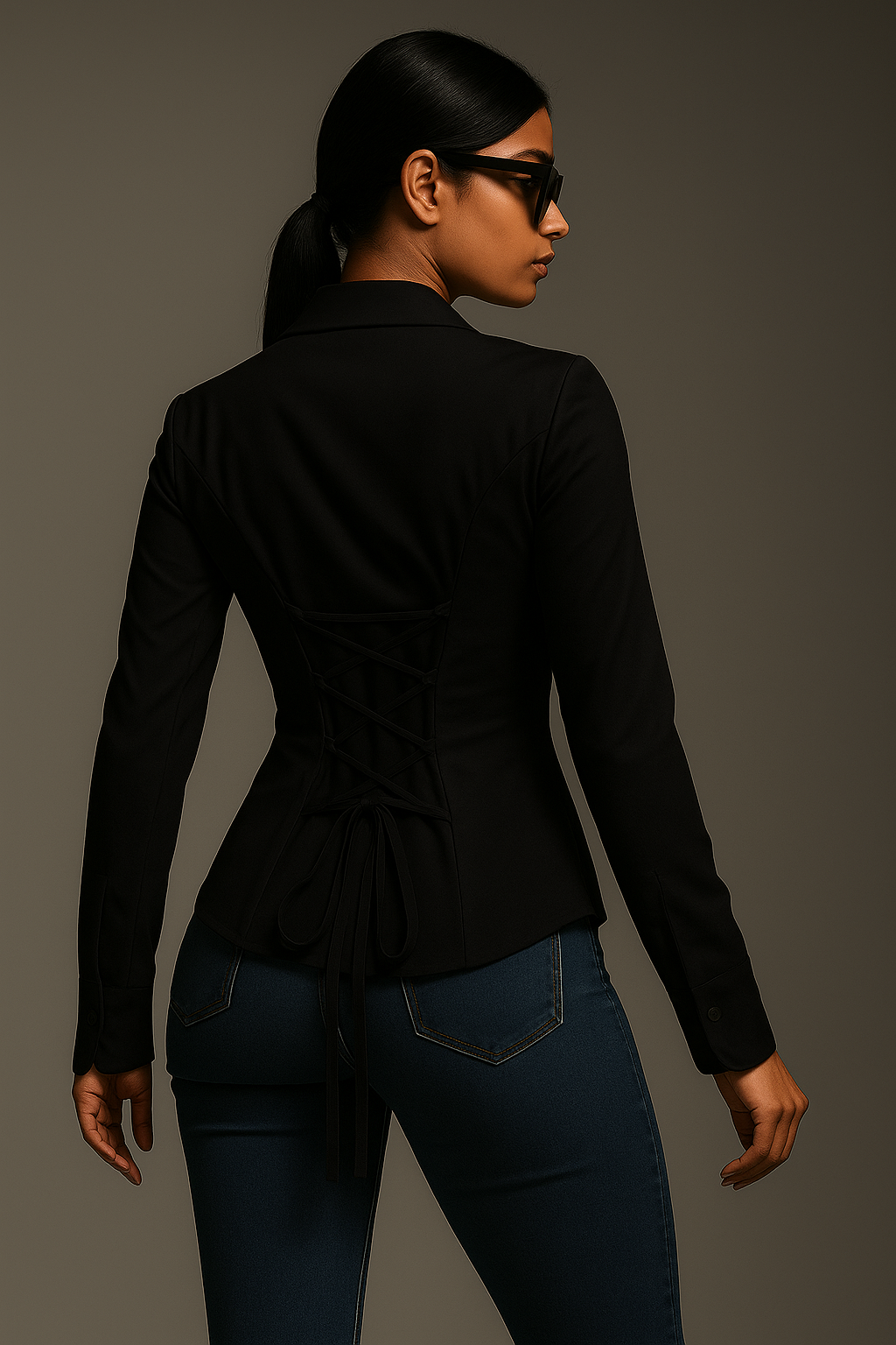 Black Laceback Fitted Shirt (Corset) By FORMALS