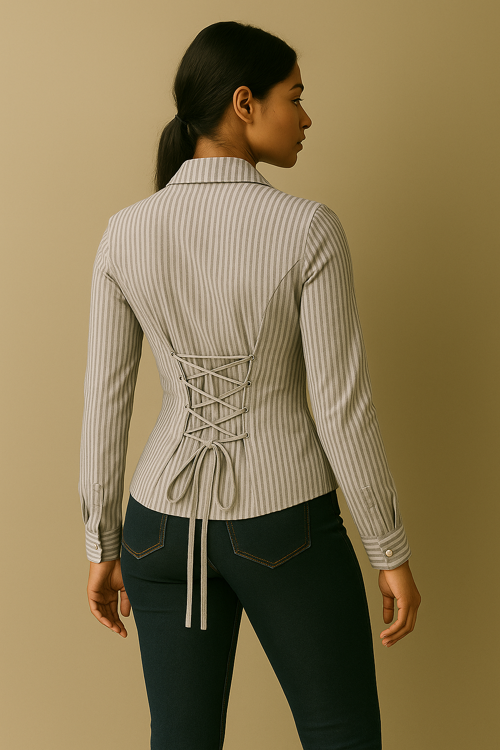 Everyday Grey Stripe Fitted Corset Shirt by Formals