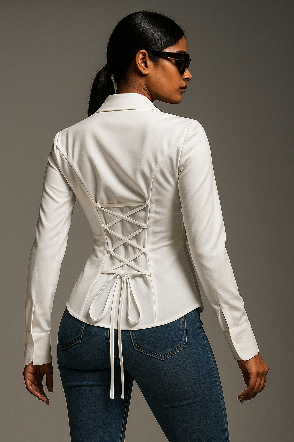 White LaceBack Fitted Corset Shirt By Formals