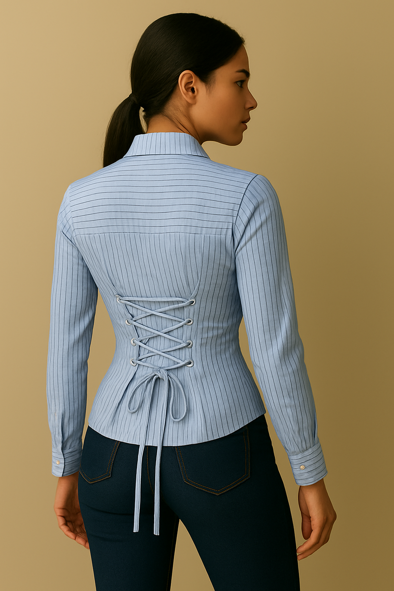 Sky Blue PineStripe Fitted Corset Shirt