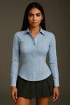 Sky Blue PineStripe Fitted Corset Shirt