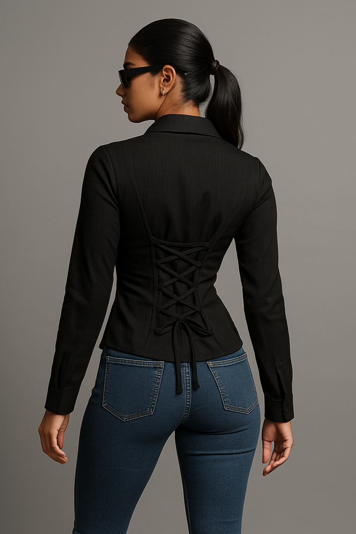 Black LaceBack Fitted Corset Shirt by Formals