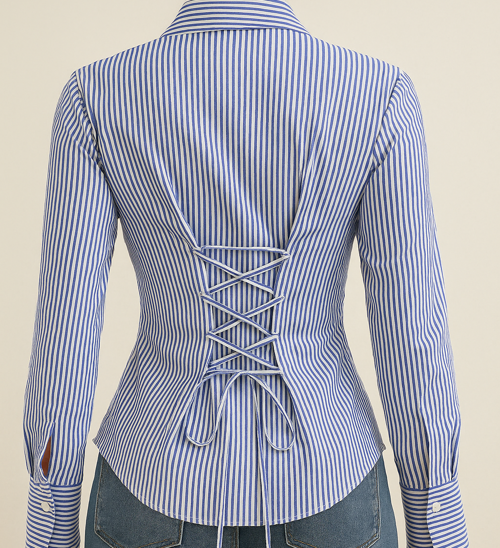 Blue Stripe Classic Fitted Corset Shirt by Formals