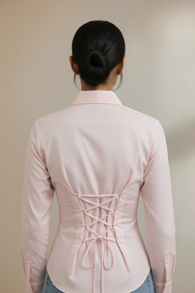 Soft Pink Elegance Fitted Corset Shirt By FORMALS
