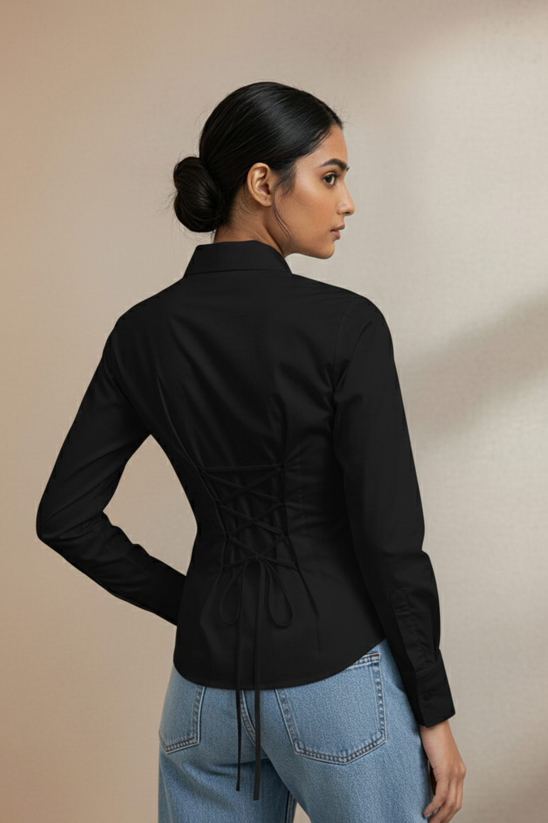 Black LaceBack Fitted Corset Shirt by Formals