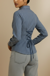 Dark Blue Pinstripe Fitted Corset Shirt by Formals