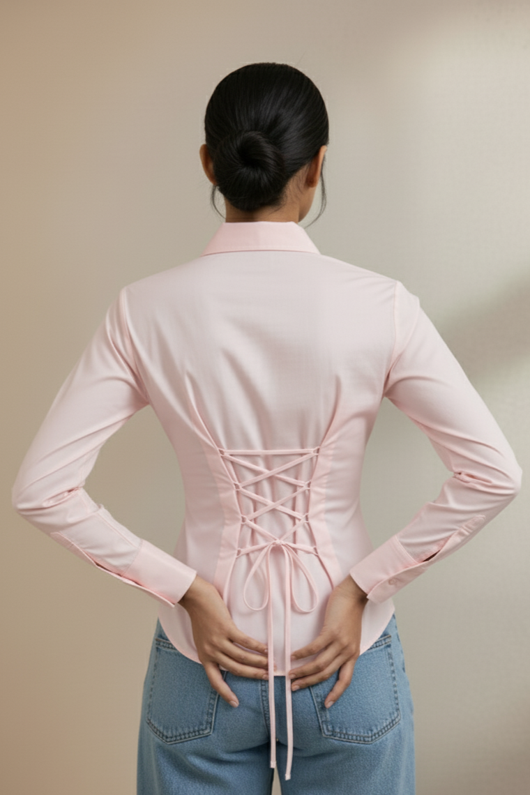 Soft Pink Elegance Fitted Corset Shirt By FORMALS