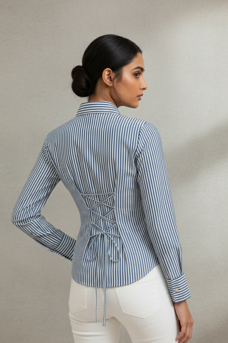 Blue Stripe Classic Fitted Corset Shirt by Formals