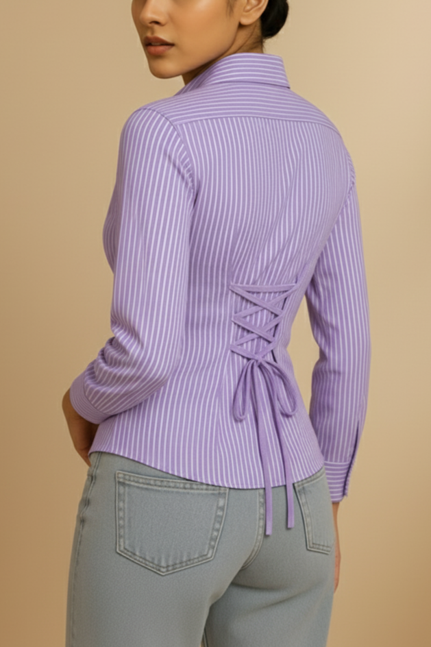 Lavender Stripe Fitted Corset Shirt By FORMALS