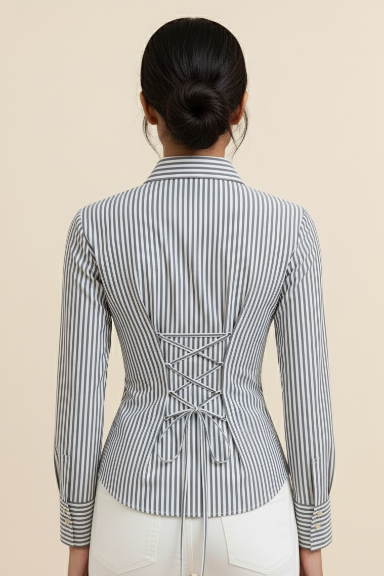 Everyday Grey Stripe Fitted Corset Shirt by Formals
