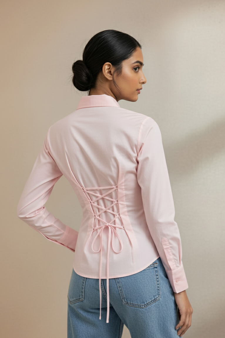 Soft Pink Elegance Fitted Corset Shirt By FORMALS