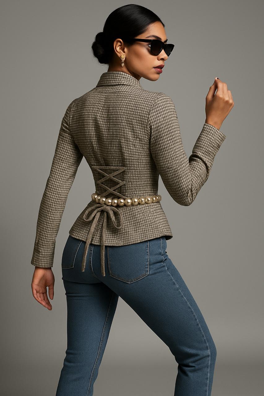 Checkmate Contrast Fitted Corset Shirt by Formals