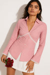 Pink LaceBack Flare Sleeves Fitted Corset Shirt