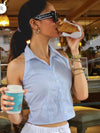 Pink Fitted LaceBack Sleeveless Collar Shirt