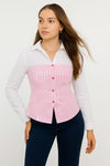 White & Pink Stripe Two-Tone Laceback Fitted Corset Shirt