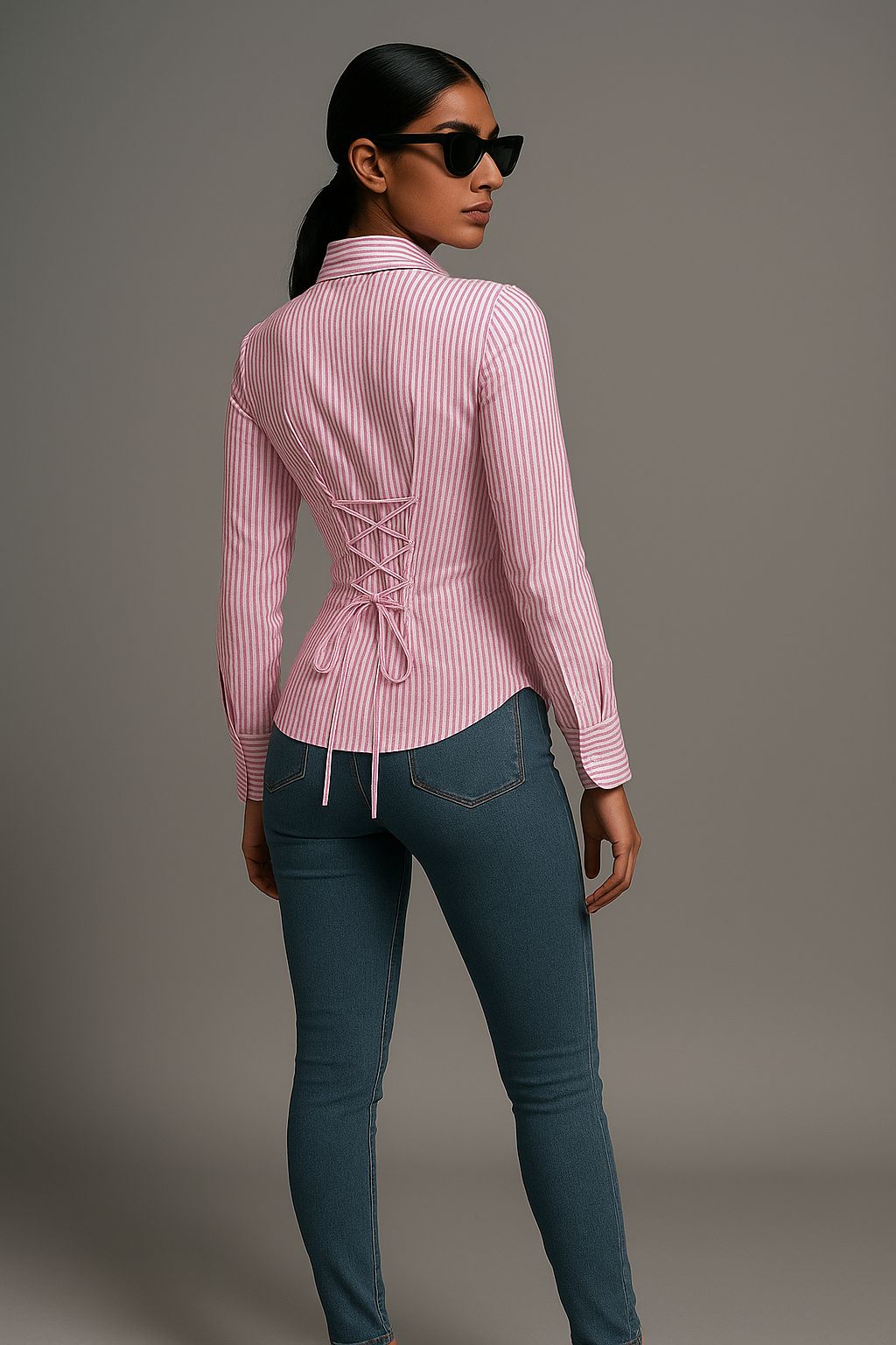 Pink Stripe Twist Fitted Corset Shirt by Formals